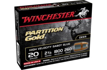 Opplanet winchester partition gold 20 gauge 260 pellets 2 75in centerfire shotgun slug ammo 5 rounds ssp20 main.jpg